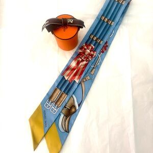 Hermès Twilly Jumping Bleu Glacier Silk Scarf New With Tag